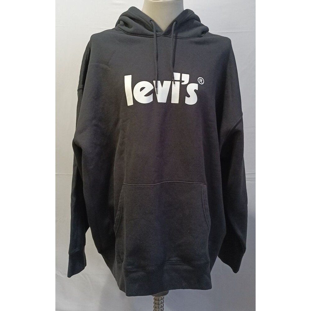 Levi's Relaxed Fit Hooded Sweatshirt 3XL Black Casual White Spellout New Tags